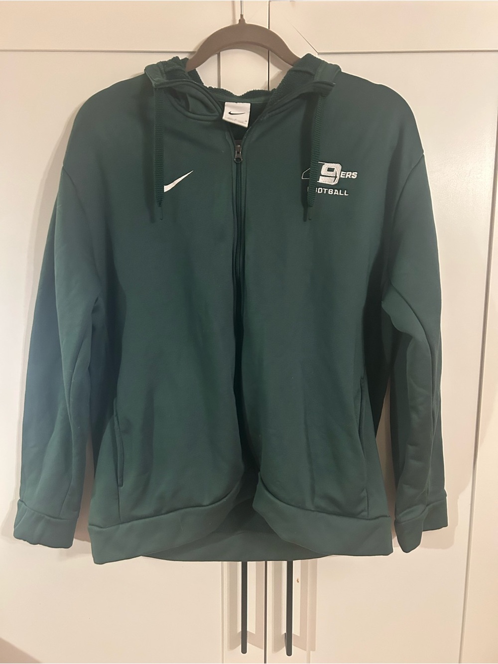 Nike Dark Green Full-Zip Hooded Jacket with White Swoosh
